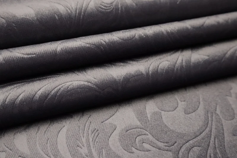 Möbelstoff Weicher Samt Blumenmuster Floral Flower Velvet Velours Bezugsstoff Polsterstoff Chesterfield Dekostoff Blickdicht Soft für Sofa Eckbank Couch Stuhl Premium Modern Edel Blickdicht Dunkelgrau
