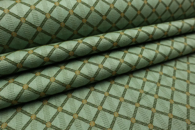 Möbelstoff Baumwolle Mischung Kariert Designer Polsterstoff Luxus Hochwertiger luxuriös Bezugsstoff Dekostoff für Sofa Eckbank Couch Stuhl Premium Modern Edel Soft Elegant Mintgrün Tannengrün Ocker