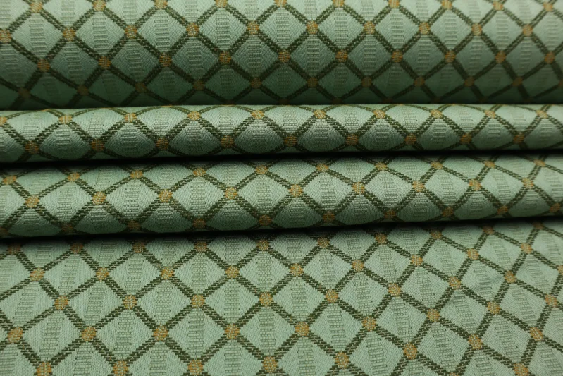 Möbelstoff Baumwolle Mischung Kariert Designer Polsterstoff Luxus Hochwertiger luxuriös Bezugsstoff Dekostoff für Sofa Eckbank Couch Stuhl Premium Modern Edel Soft Elegant Mintgrün Tannengrün Ocker