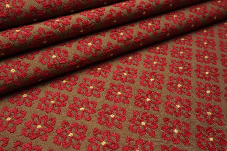 Luxus Möbelstoff Polsterstoff Dekostoff Blumenmuster Designer Hochwertiger luxuriös Bezugsstoff Dekostoff für Sofa Eckbank Couch Stuhl Premium Chesterfield Modern Edel Elegant Rot Mokka Ocker