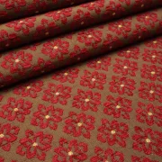 Luxus Möbelstoff Polsterstoff Dekostoff Blumenmuster Designer Hochwertiger luxuriös Bezugsstoff Dekostoff für Sofa Eckbank Couch Stuhl Premium Chesterfield Modern Edel Elegant Rot Mokka Ocker
