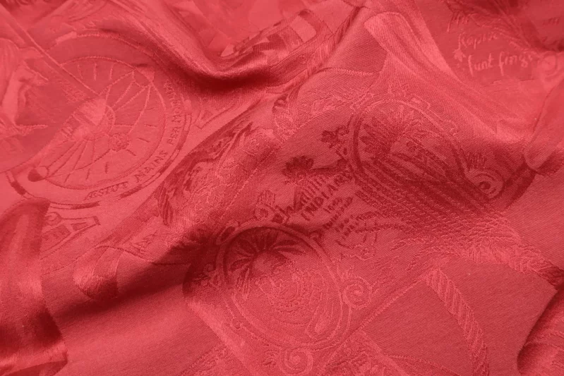 Möbelstoff Jaquard 100% Baumwolle Designer Polsterstoff Luxus Hochwertiger luxuriös Bezugsstoff Dekostoff Rot für Sofa Eckbank Couch Stuhl Premium Chesterfield Modern Edel Glanzoptik Elegant
